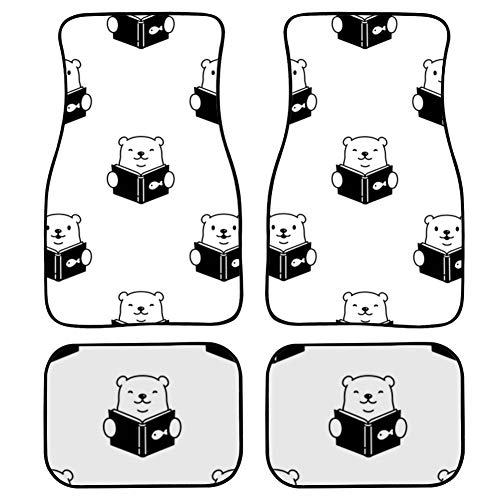 4 Pieces Custom Car Floor Mats Arctic Bear Reading Seriously Soft Floor Mats For Cars Front & Rear Non-Slip Carpet with Rubber Backing For Car SUV Van & Truck