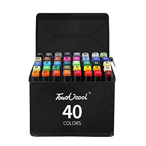 40 Colores Marker Pen Set Dibujo Rotulador Animación Boceto Marcadores Set con Estuche de Transporte para Dibujar Colorear Resaltar y Subrayar (40 Pcs)