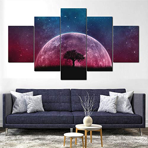 5 Piezas Lienzos Cuadros Pinturas Árbol Planeta Luna Roja Cuadros Modernos Impresión Imagen Artística El Arte De La Pared del Hogar Salón Oficina Mordern Decoración Sin Marco