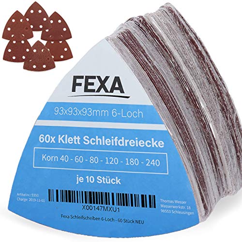 60x Discos Triangulares Velcro 93x93x93 mm - Papel Abrasivo de lija - Fexa Láminas Abrasivas para vidrio con 6 agujeros - 60 piezas 60x Discos Triangulares Velcro 93x93x93 mm - Papel Abrasivo de lija - Fexa Láminas Abrasivas para vidrio con 6 agujeros - 60 piezas
