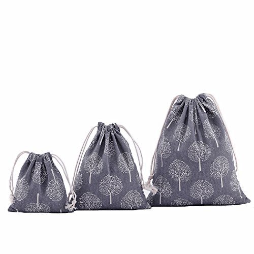 Abaría - 3 Unidades Bolsa de algodón con Cuerdas – Pequeña Saco Bolsas - Bolsa Inserto Organizador para bebé Ropa Juguete pañales - Bolsa de Regalo - 25x 30 cm, 19 x 23 cm, 14 X 16