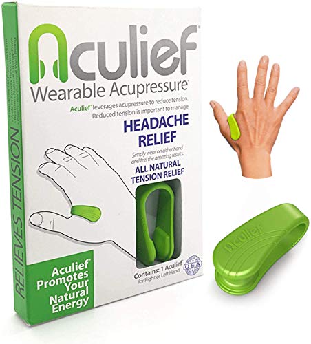 Aculief - Dolor de cabeza natural galardonado, migraña, alivio de la tensión usable - Apoyo a la relajación de la acupresión, alivio del estrés, alivio del dolor muscular - 1 paquete - (Verde)