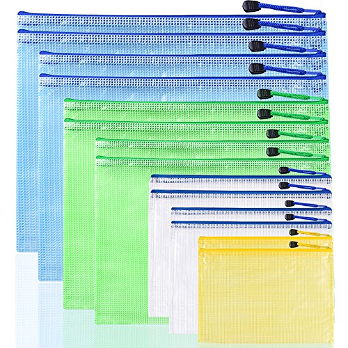 Afunta - 14 carpetas de plástico con cremallera, 7 tamaños, impermeable, bolsa de almacenamiento de PVC, color amarillo, blanco, verde, azul