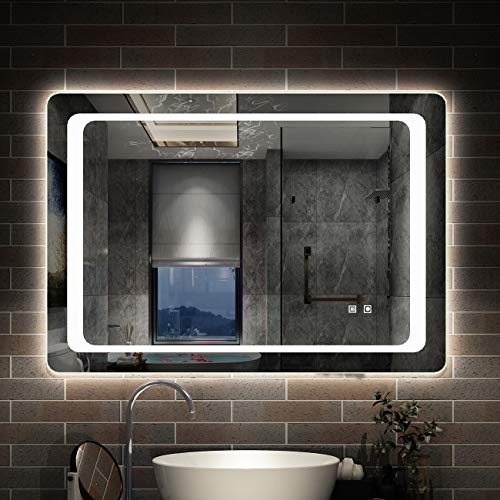 AICA SANITARIOS Espejo de baño 100x70 cm Espejo led - Interruptor Táctil - Función Anti-Niebla - Frío Blanco (6000K) - Espejo de Pared - Espejo con iluminación