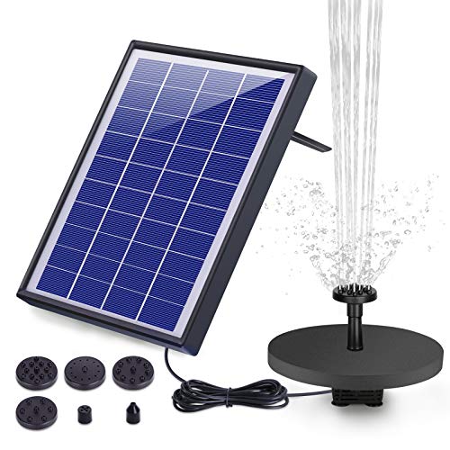 AISITIN Solar Fuente Bomba, 6.5W Fuente de Jardín Solar, Batería Incorporada, Caudal 500 L/H, con 6 Boquillas y Tabla Flotante para Pequeño Estanque, Baño de Aves, Fish Tank y Decoración del Jardín