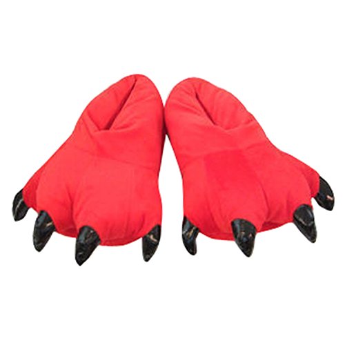 Aivtalk - Zapato de Franela Suave Cómodo Para Casa Unisex Zapatilla Disfraz Cosplay Garra Monstruo Para Carnaval Halloween Navidad Talla EU 34-38 - Rojo