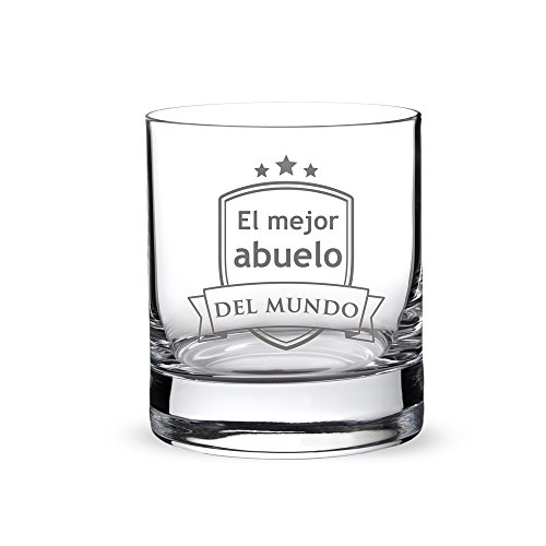 AMAVEL – Vaso de Whisky con Grabado – “El Mejor Abuelo del Mundo“ – con Escudo Estampado – Regalo para Abuelos – Presente para el Día del Padre – Detalles para él – Capacidad de 320 ml