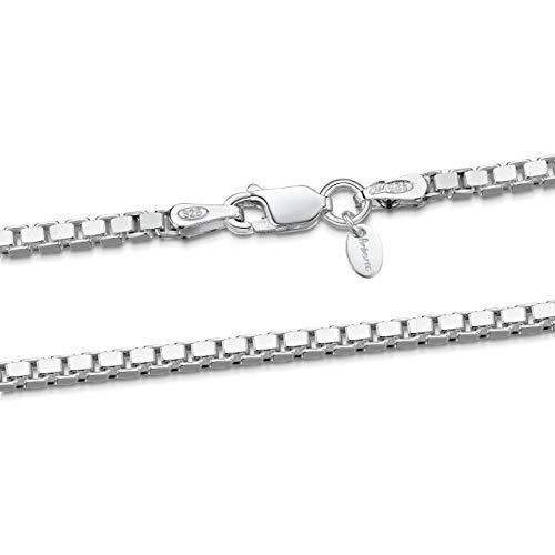Amberta® Joyería - Collar - Fina Plata De Ley 925 - Cadena de Eslabón Cuadrado - 2 mm - 45 55 65 cm (65cm)