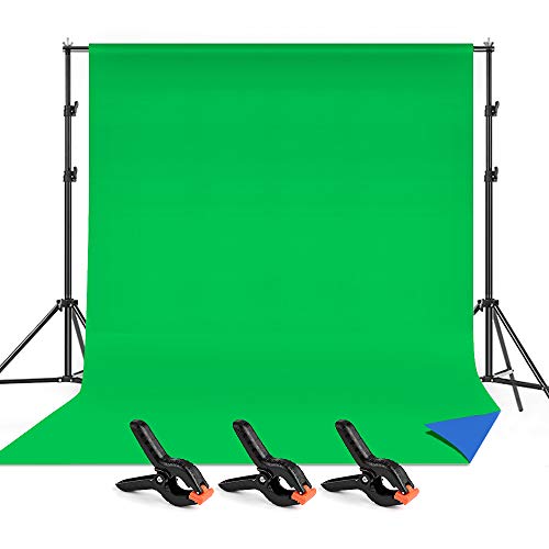 Andoer 2x3m/6.6x10ft Fondo de Fotografia Verde y Azul 2-en-1 con Sistema de Soporte de Fondo y 3 Alicates ,para Estudios Profesionales ,Toma de Retratos ,Fotografía de Producto ,Grabación de Vídeo