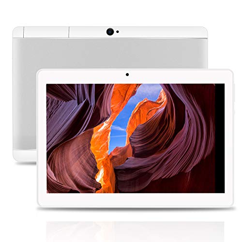 Android Tablet 10 Pulgadas Android 8.1 OS, 3G Unlocked Tablet with Dual SIM Card Slots, FHD IPS Screen, 4GB RAM, 64GB ROM, Quad Core, 2.0 MP Front + 5.0 MP Rear Camera, Bluetooth, GPS (White)