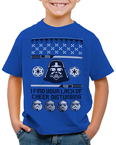 A.N.T. Lack of Cheer Suéter de Navidad Camiseta para Niños T-Shirt Vader sith Sable de luz Ugly Sweater x-mas, Color:Azul, Talla:140