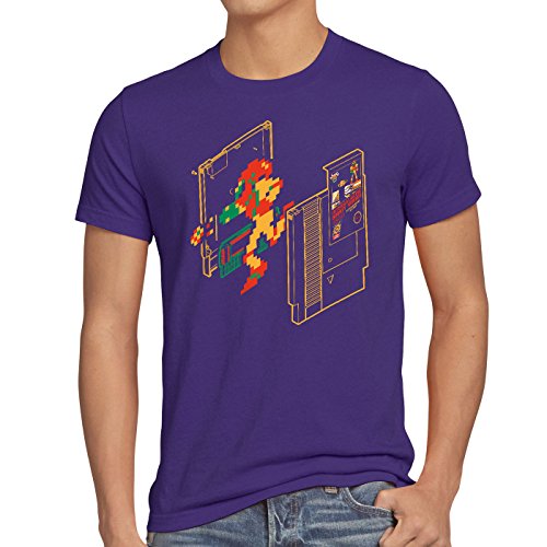 A.N.T. Retro Samus Camiseta para Hombre T-Shirt Classic Gamer Switch NES 8-bit, Talla:M, Color:Morado