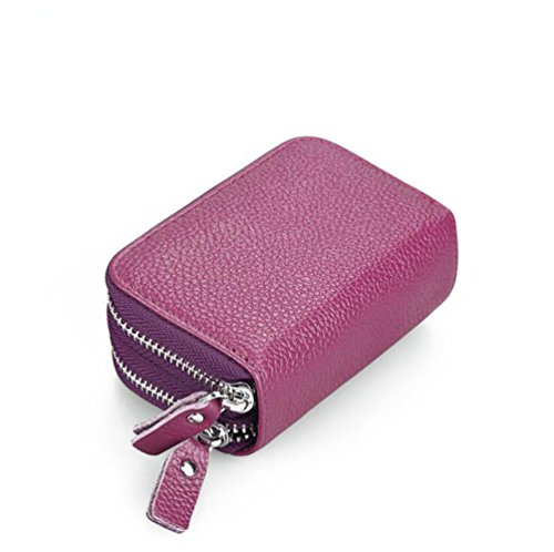 AprinCtempsD RFID Cartera Tarjeteros Piel Genuino Monedero Pequeñas Portatarjetas Mini Cremallera para Mujer Hombre (Púrpura)