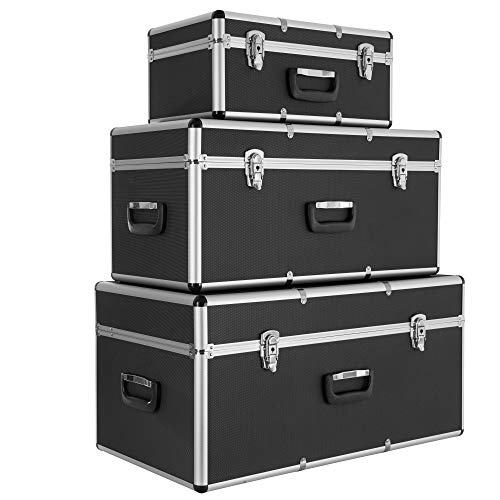 Arebos - Juego de 3 maletas de transporte portátiles de aluminio, con cerradura y caja de transporte con 200 L de volumen total, 47 x 26 x 22 cm, 68 x 31 x 32 cm, 73 x 38 x 36 cm