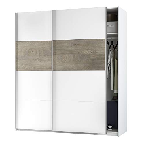 Armario 2 Puertas Correderas para Dormitorio o Habitación, Modelo Aikos, Acabado en Blanco Artik y Roble Alaska, Medidas: 180 cm (Largo) x 200 cm (Alto) x 60 cm (Fondo) Armario 2 Puertas Correderas para Dormitorio o Habitación, Modelo Aikos, Acabado en Blanco Artik y Roble Alaska, Medidas: 180 cm (Largo) x 200 cm (Alto) x 60 cm (Fondo)