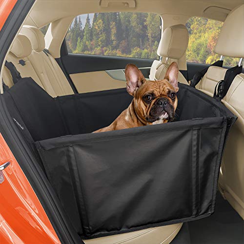 Asiento de coche extra estable para perros - Asiento de coche impermeable para perros pequeños y medianos con 4 correas de sujeción para el asiento trasero del coche