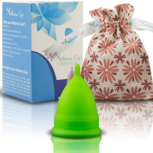 Athena Copa Menstrual – La copa menstrual más recomendada - Incluye una bolsa de regalo Talla 1, Verde liso - ¡Ausencia de pérdidas garantizada!