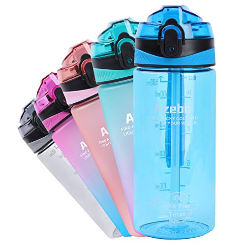 Azebo Botella de agua grande con marcador de tiempo y colador extraíble, Tritan, sin BPA, no tóxico, 1000 ml/750 ml/500 ml, para deportes de fitness al aire libre y en la oficina, E3SHS003 Blue-550 ml