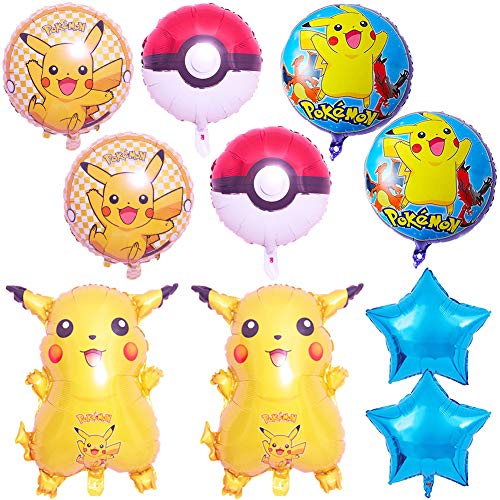 BAIBEI Pokemon Globos Set- 10 Piezas Globo Pokémon Foil Balloons Decoración de fiesta de cumpleaños infantil