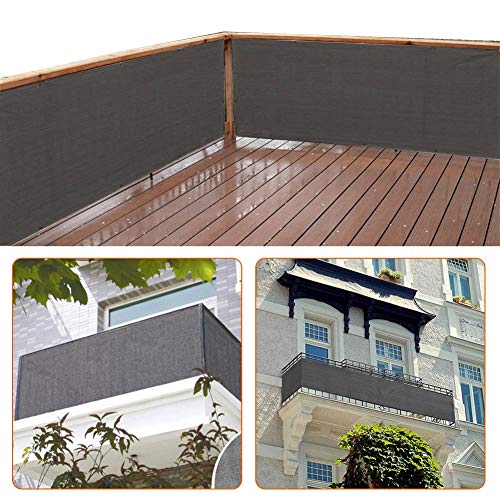 Balcón Sichtschutz UV-protección blickdichte wetterbeständige Balkonbespannung Balkonverkleidung con Spezialgewebe Kabelbindern HDPE de 5 metros (90x500 cm) Grau