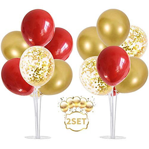 Balloon - Soporte de mesa transparente,Globos Claros Soporte Holder con 16 Globos,para globos de fiesta de cumpleaños y decoración de boda (Oro rojo)
