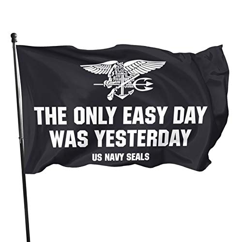 Bandera De The Only Easy Day Was Yesterday con Sello Militar De EE. UU, 3 X 5 Pies79