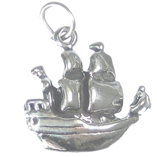 Barco pirata de plata de Ley de 925. x 1 fichas de encantos de barcos piratas SSLP3698