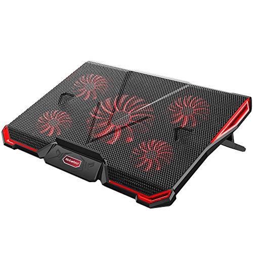 Base de Refrigeración para Ordenador Portátil 12"-17.3", Base Portatil Gaming de enfriamiento Rápido con LED Rojo, 5 Ventiladores Ultra Silenciosos, 2 Puertos USB, 7 Niveles de Diseño Ajustable