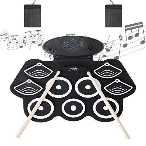 Batería Electrónica Portátil, Drum Pad Electrónico Portátil Kit, con 9 Almohadillas de Batería, 2 Pedales, altavoz incorporado y baquetas Batería Electrónica Portátil, Drum Pad Electrónico Portátil Kit, con 9 Almohadillas de Batería, 2 Pedales, altavoz incorporado y baquetas