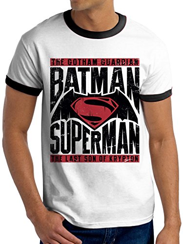 Batman VS Superman Text & Logo Camiseta, Blanco (White), M para Hombre