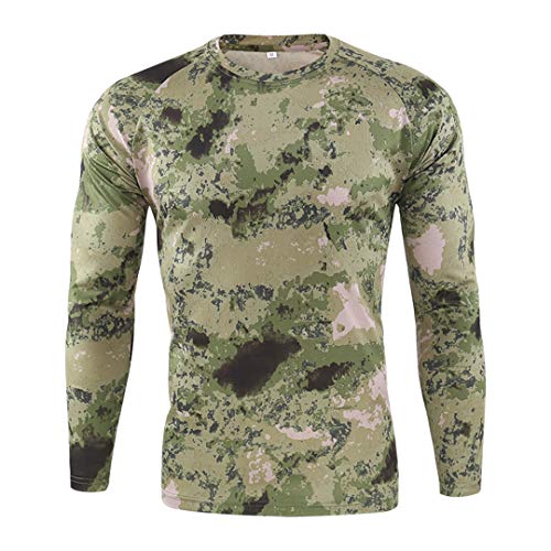BDSGHAKE Camiseta de Manga Larga de Secado rápido Transpirable para Hombre, Camisetas de Camuflaje táctico Militar de Combate al Aire Libre para Hombre Ruins Green M