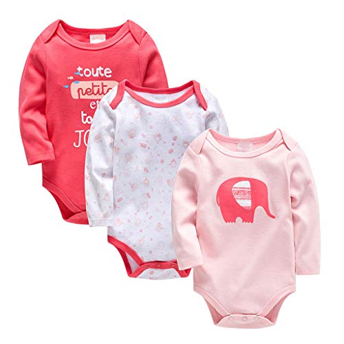 Bebé Body Pack de 3 - Mono Niños Mameluco Manga Larga para Niñas Pijama Trajes de Invierno Algodón Pelele Ropa Elefante Rosado 18-24 Meses