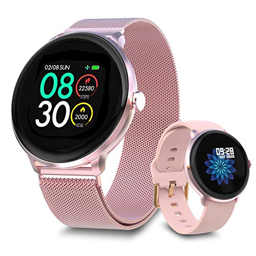 Bebinca 【Versión Mejorada】 Smartwatch Reloj Inteligente,Monitor de frecuencia cardíaca automático7/24,Clima, oxígeno en Sangre,DIY watchface,Fitness Tracker IP68 Waterproof, Batería Potente（Oro Rosa）