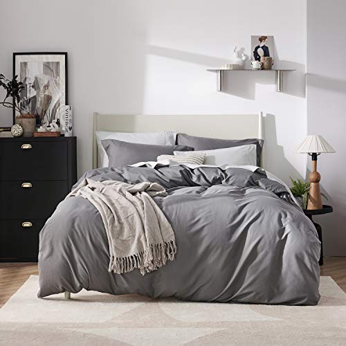 Bedsure Funda Nordica Cama 150/135 Gris Oscuro - Juego de Funda Edredón 150x200 con 2 Fundas de Almohada 40x75cm de Microfibra Reversible y Suave, 220x230 cm