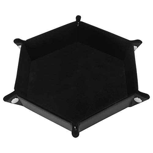 BELLE VOUS Bandeja de Dados - Bandeja Plegable Hexagonal Cuero Sintético y Terciopelo Negro para Juegos de Dados como DND, D&D, Juegos de rol y Otros Juegos de Mesa (Negro)