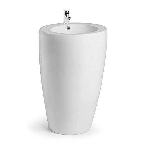 Besoa Martinique Lavabo de pie - 83cm, Montaje en pared, Construcción angular, Superficies lisas, Cerámica, Blanco