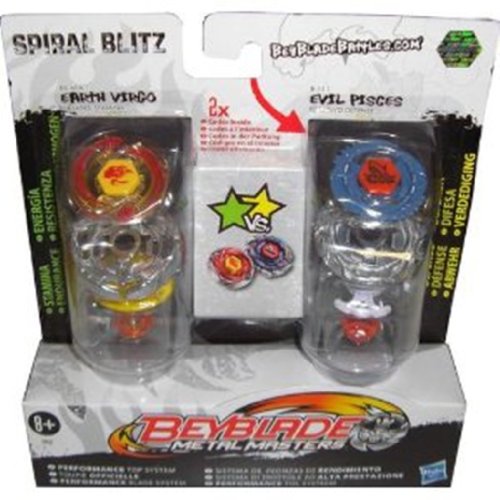 Beyblade Hasbro Metal Master 2 Pack Spiral Blitz - Set de 2 peonzas lanzadores, Colores Variados