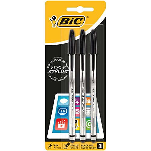 BiC Cristal Stylus - Pack de 3 bolígrafos 2 en 1 con tinta negra, para pantallas táctiles