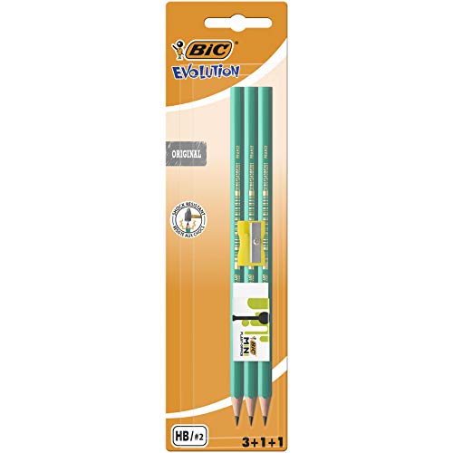 BIC Evolution Original - Blíster con 3 lápices, 1 goma de borrar y 1 sacapuntas