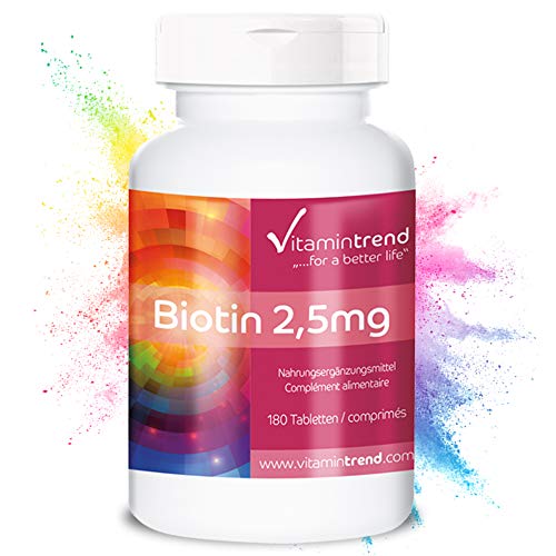 Biotina 2–5 mg – Bote para 6 MESES – altamente dosificada – Sin estearato de magnesio – 180 comprimidos – Fabricado en Alemania