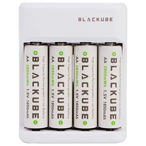 Blackube Cargador de Pilas AA Battery Litio 2775 mWh-1.5V,1850mAh,1000 Cycles -Type C Charge-Tiempo de Carga 2 Horas-Sin Efecto Memoria-4*AA with Charger Blackube Cargador de Pilas AA Battery Litio 2775 mWh-1.5V,1850mAh,1000 Cycles -Type C Charge-Tiempo de Carga 2 Horas-Sin Efecto Memoria-4*AA with Charger