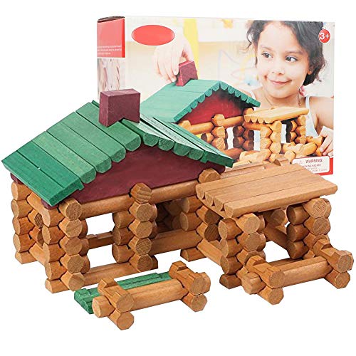 Bloques de construcción de madera polimórficos, juego de ladrillos de construcción de cabaña de troncos de juguete educativo para niños creativos para niños pequeños