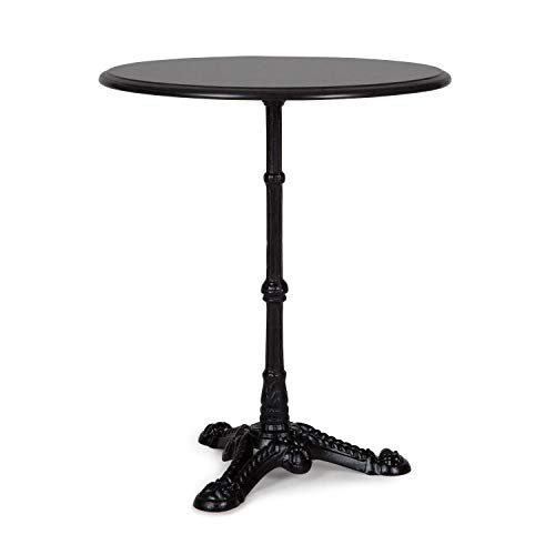 Blumfeldt Patras BK - Mesa de Bistró, Mesa de Bar, 60 cm de diámetro, Superficie de Granito Pulido, Impermeable, Pie de Hierro Fundido, Trípode, Decoración Floral, Diseño Retro, Negro