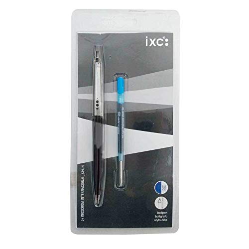Bolígrafo Inoxcrom B55 Cuerpo en color Negro presentación en blister + 2 Recambios color Azul