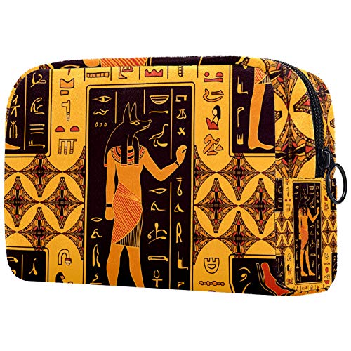 Bolsa de aseo impermeable para niñas con cremallera (18,5 x 7,5 x 13 cm) y dioses egipcios y jeroglíficos antiguos, bolsa de maquillaje de PVC, bolsa de monedero