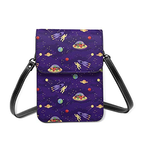 Bolsa de cuero pequeño de astronauta de la nave espacial para el teléfono celular bolso de hombro para las mujeres bolso de hombro titular de la tarjeta monedero con correa ajustable regalos