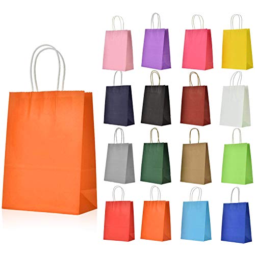 Bolsas de Papel con Asa, 16 Piezas Bolsas Papel Kraft Multicolor, Bolsas Regalo para Niños Regalos Boda Cumpleaños Navidad Fiesta Compras Alimentos (16 Multicolor)