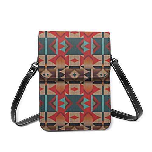 Bolso de hombro pequeño, nativo americano indio tribal mosaico rústico patrón de cabina, bolso cruzado para teléfono celular, bolso ligero para mujeres y niñas
