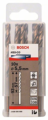 Bosch 2 608 585 888 - Pack de 10 brocas metálicas HSS-Co, DIN 338 (5,5 x 57 x 93 mm)