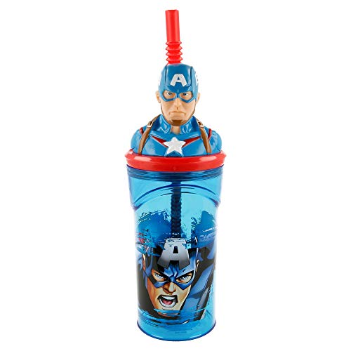 Boyz Toys STOR Vaso FIGURITA 3D 360 ML. Avengers Gallery Captain America, Azul, 23 x 7.5 x 7.5 cm
